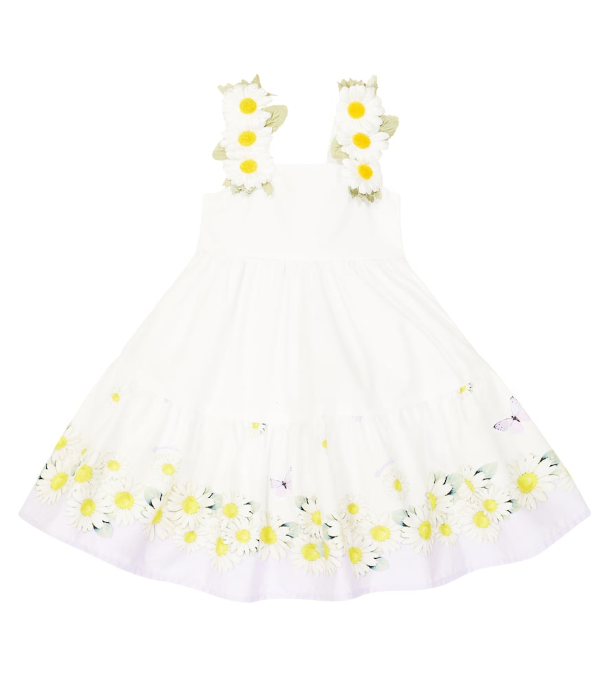 Shop Monnalisa Baby Floral Cotton Dress In Bianco/glicine