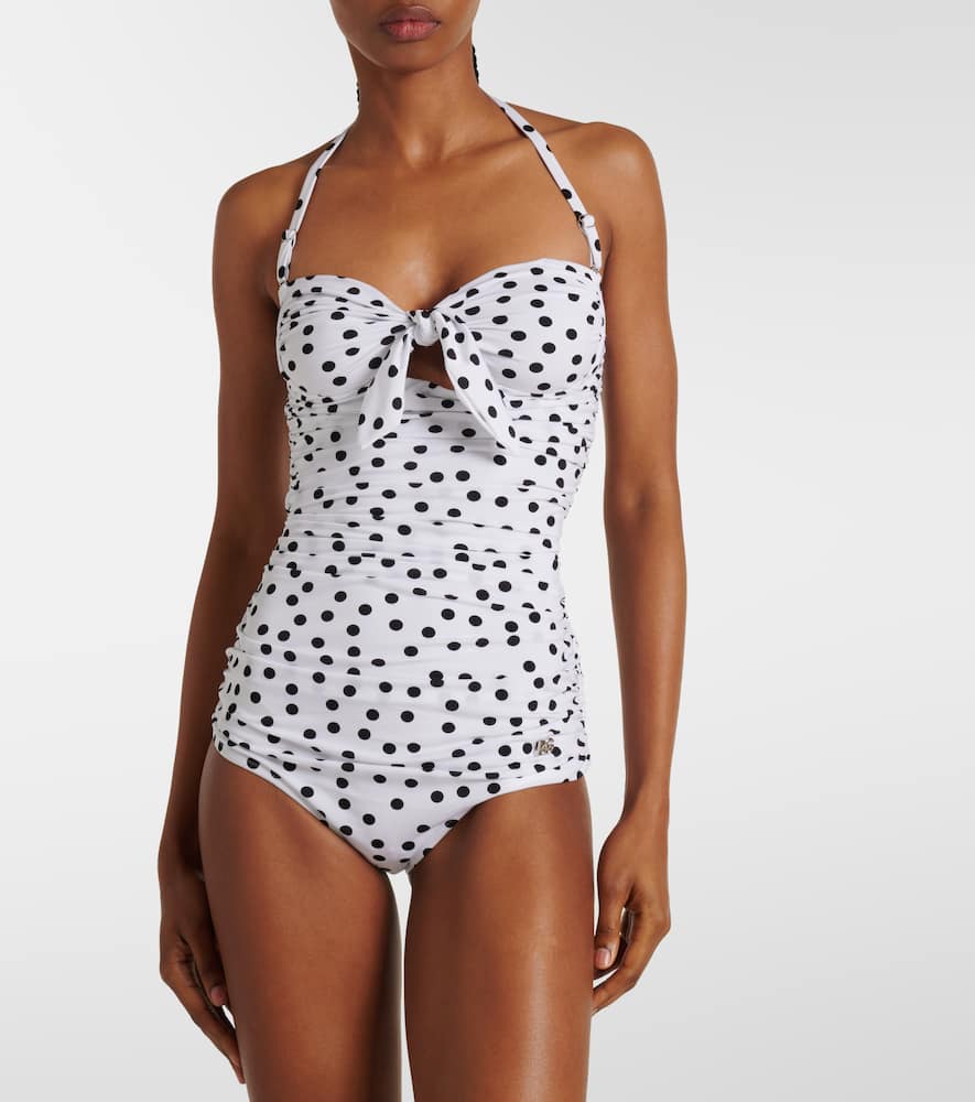 Dolce & Gabbana Polka-dot Halterneck Swimsuit In White