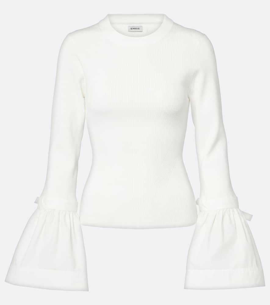 Simkhai Agata Taffeta-trimmed Ribbed-knit Top In White