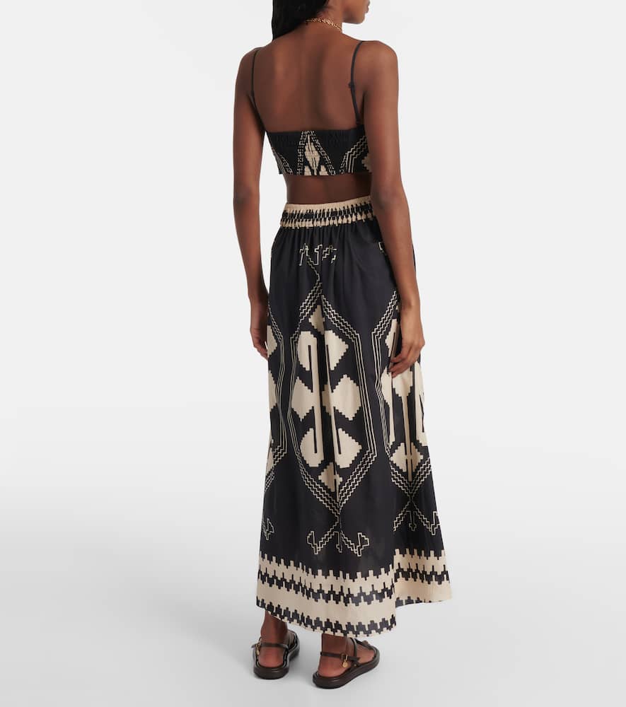 Shop Johanna Ortiz Printed Cotton Poplin Maxi Skirt In Black