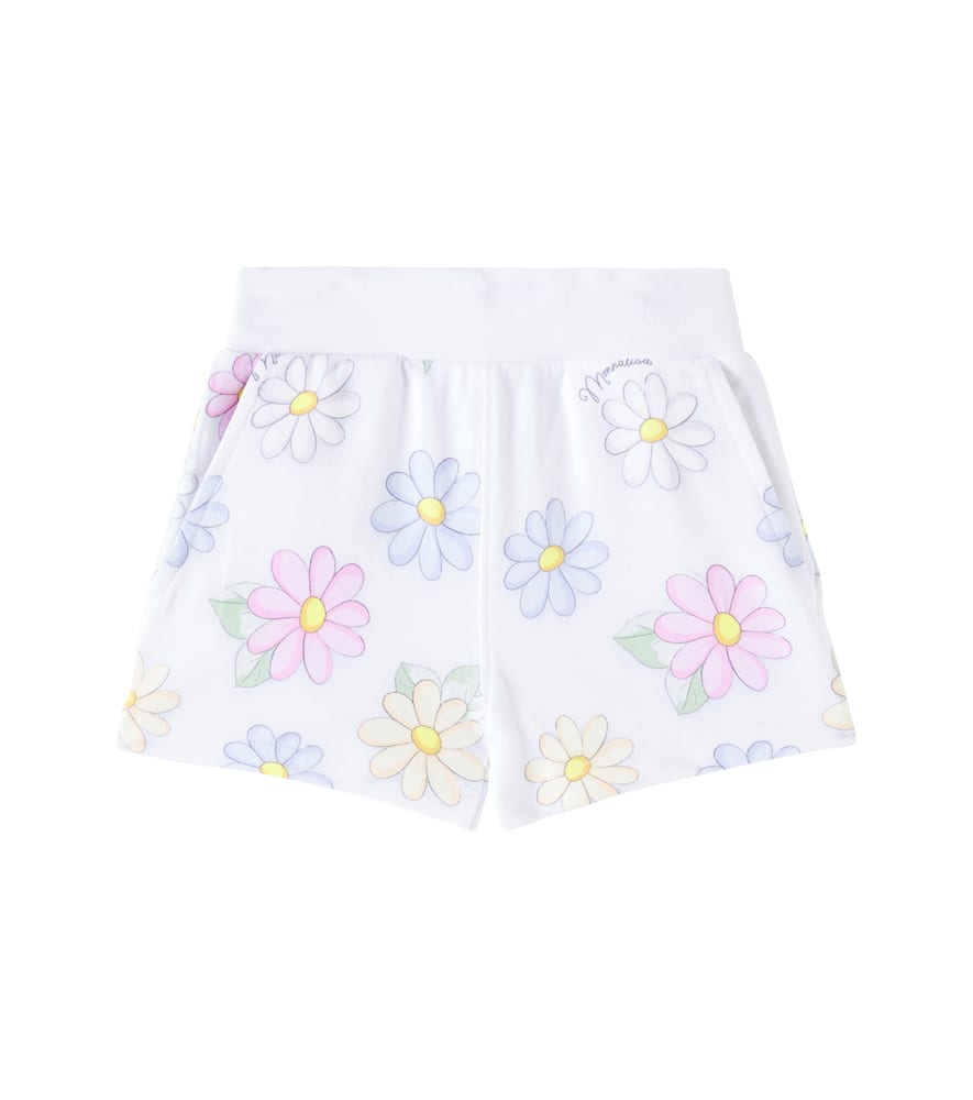 Monnalisa Floral Cotton-blend Jersey Shorts In Weiss
