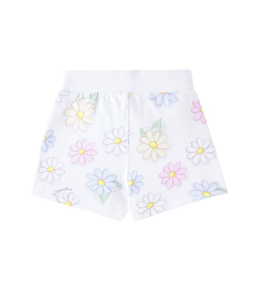 Monnalisa Floral Cotton-blend Jersey Shorts In Weiss