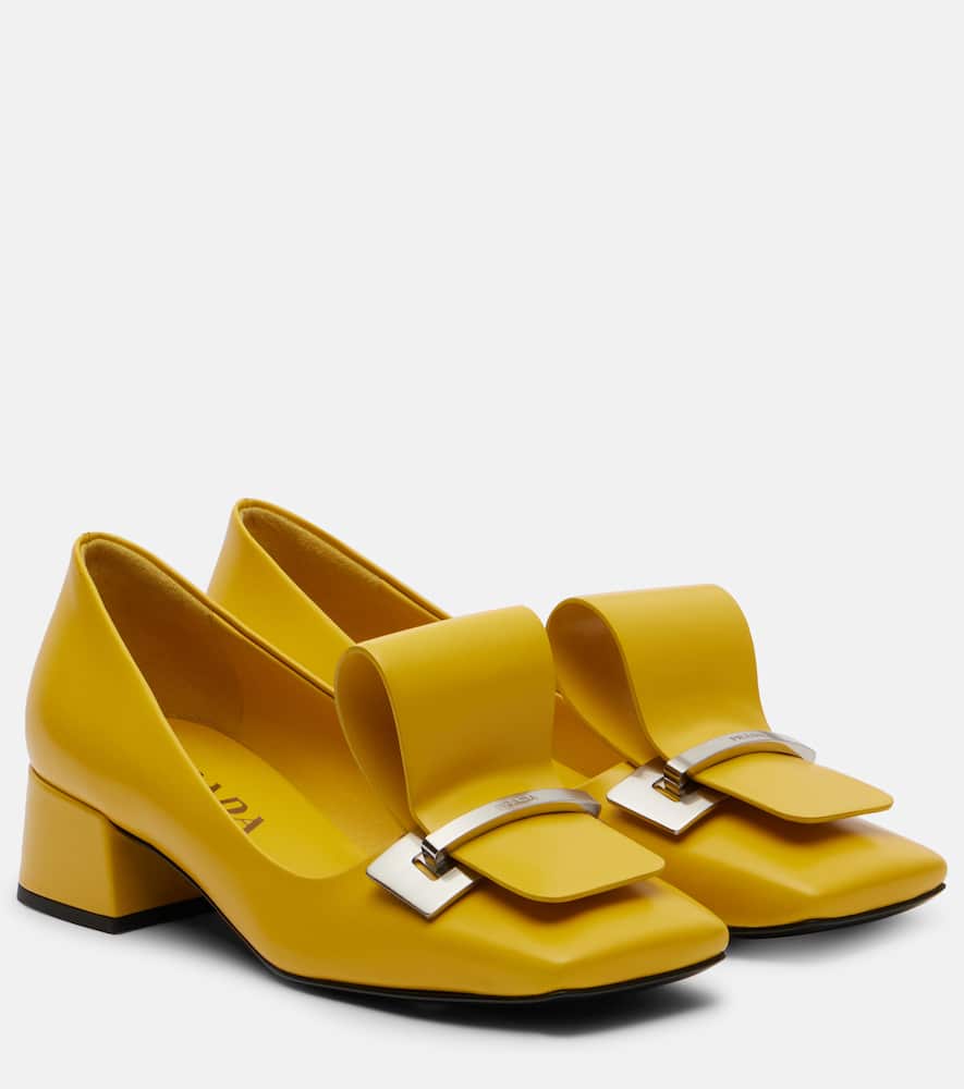 Prada 35 Brushed Leather Architectural Pumps