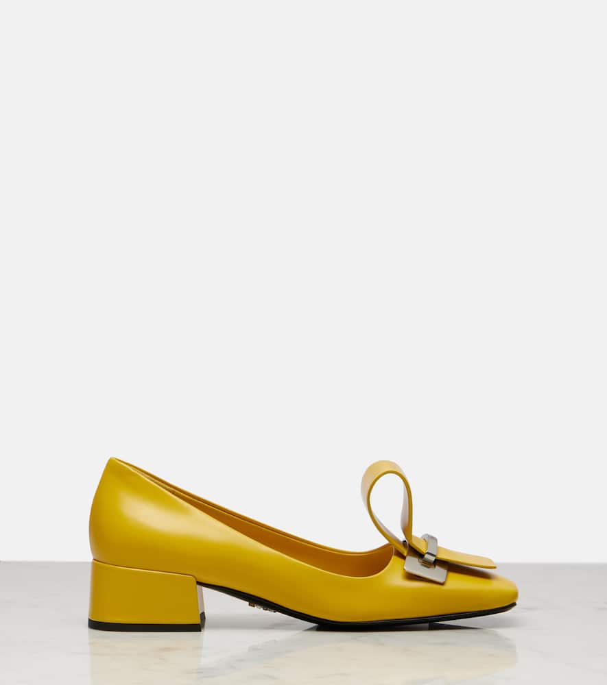 Prada 35 Brushed Leather Architectural Pumps
