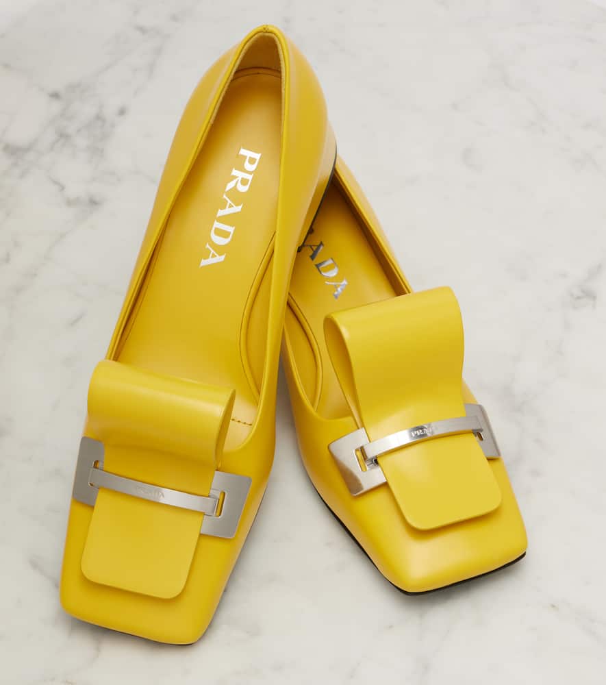 Prada 35 Brushed Leather Architectural Pumps