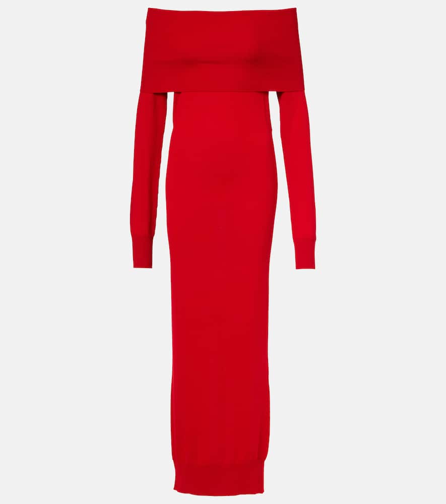 Off-shoulder virgin wool maxi dress