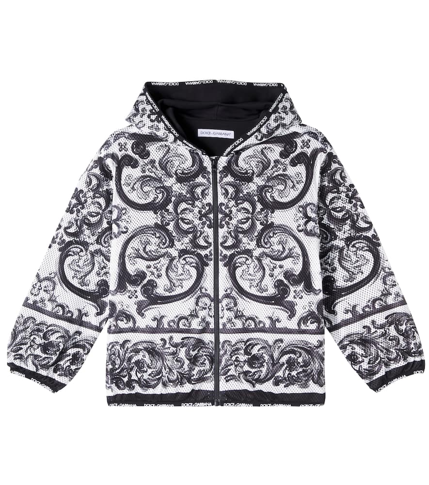 Dolce & Gabbana Majolica Hooded Zip-up Jacket In Black