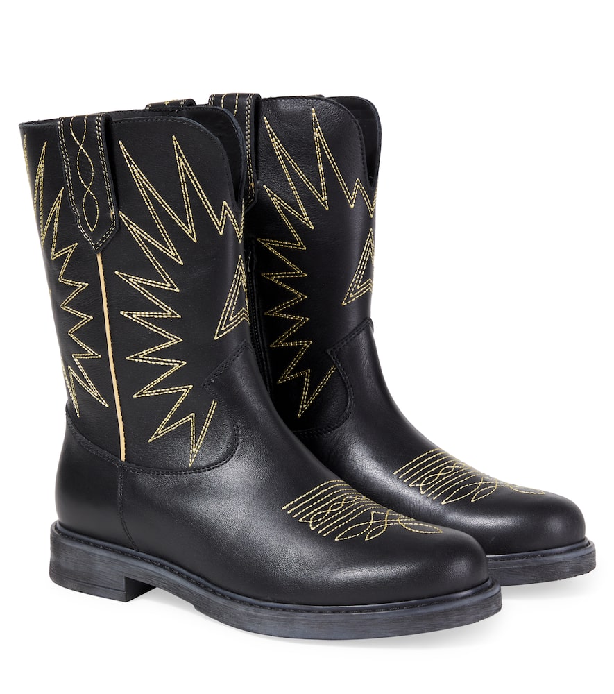 Golden Goose Wish Star Embroidered Leather Boots In Black