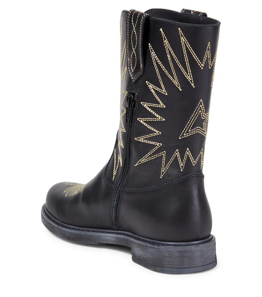 Golden Goose Wish Star Embroidered Leather Boots In Black