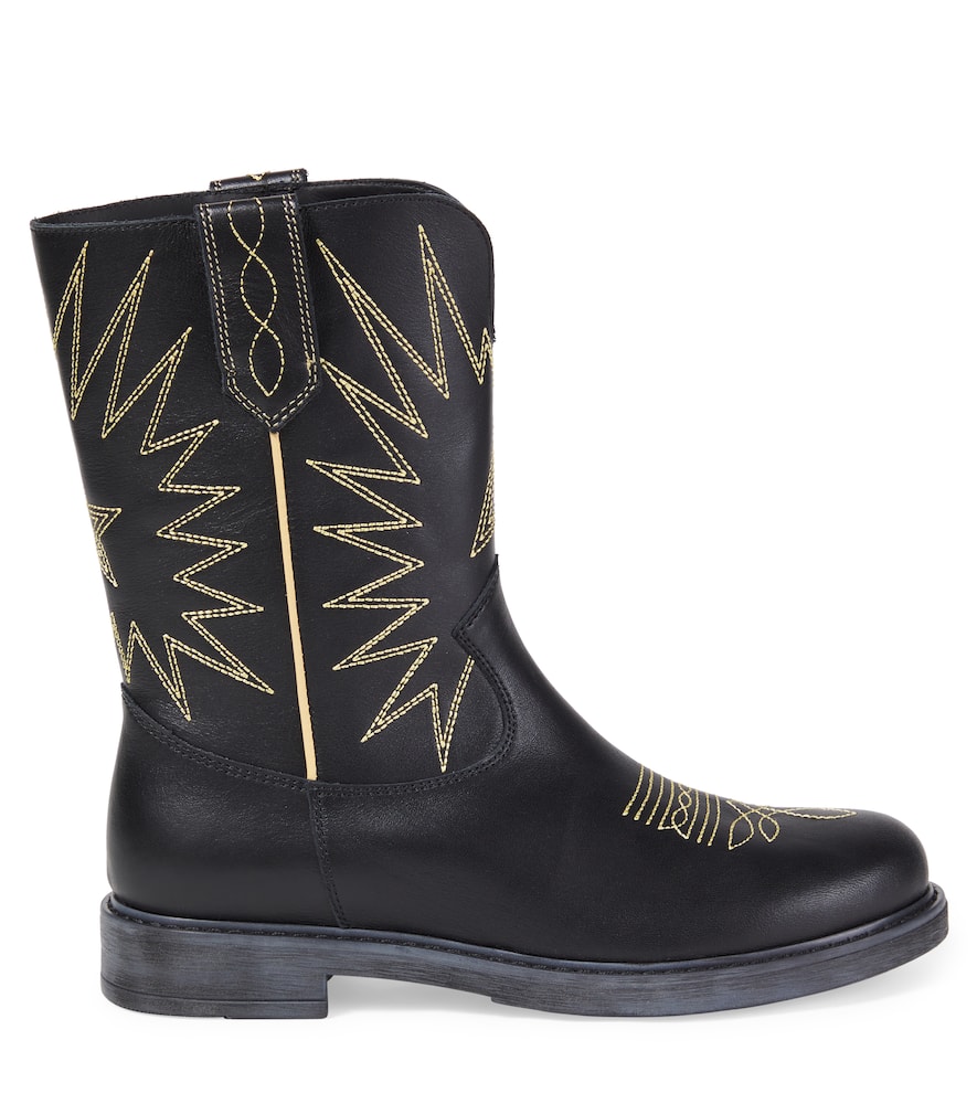 Golden Goose Wish Star Embroidered Leather Boots In Black