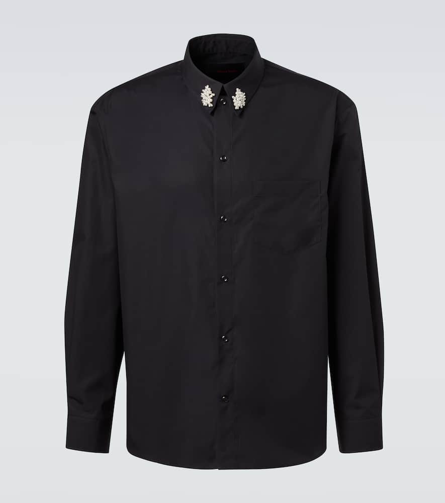 Faux pearl cotton poplin shirt
