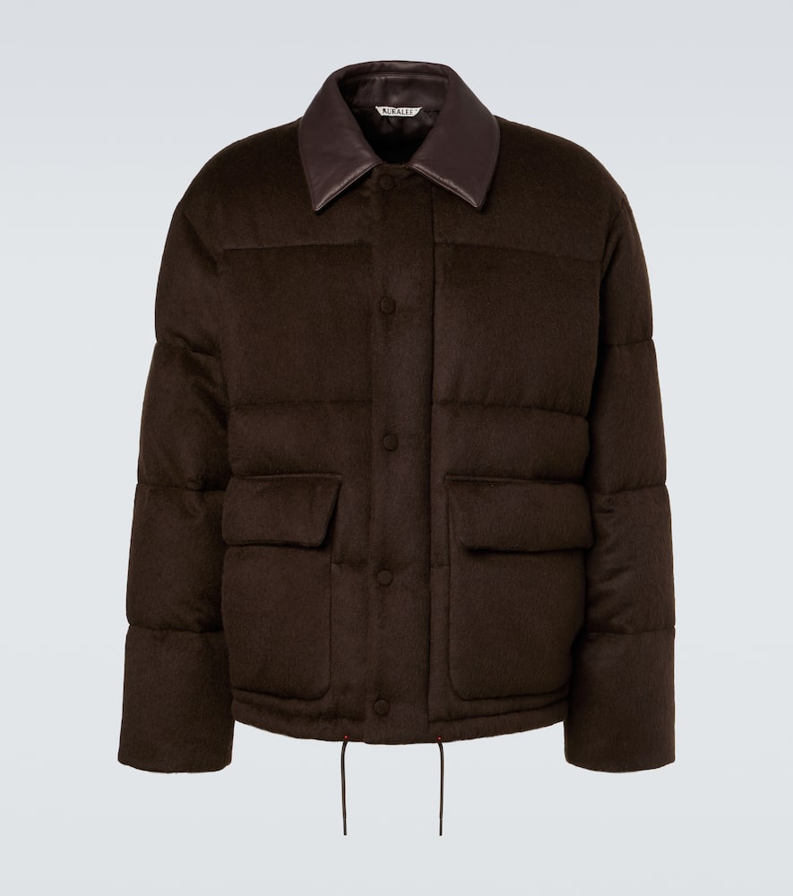 Auralee Leather-trimmed Camel Hair Down Jacket In Brown