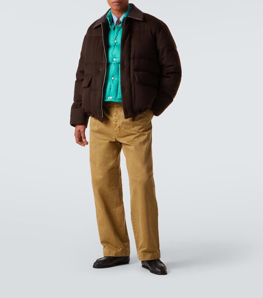 Auralee Leather-trimmed Camel Hair Down Jacket In Brown