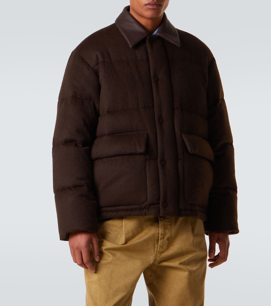 Auralee Leather-trimmed Camel Hair Down Jacket In Brown