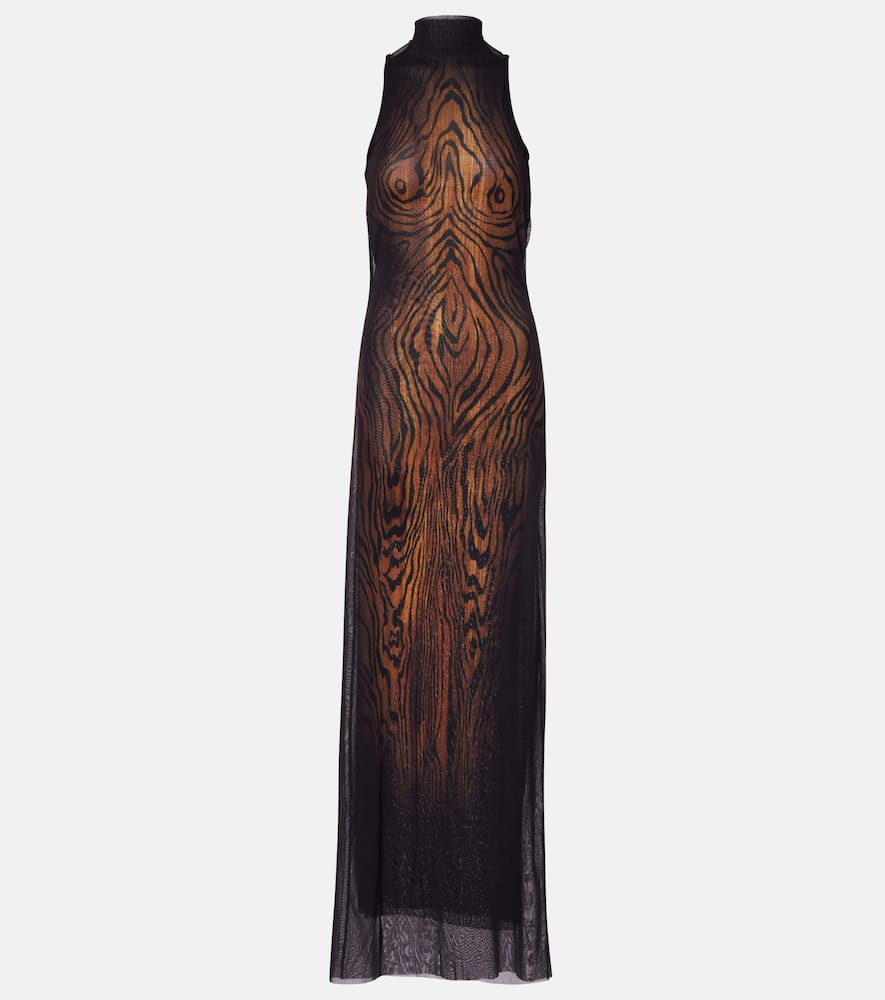 Jean Paul Gaultier Women Long Dress Double Layer Printed Wood In Brown