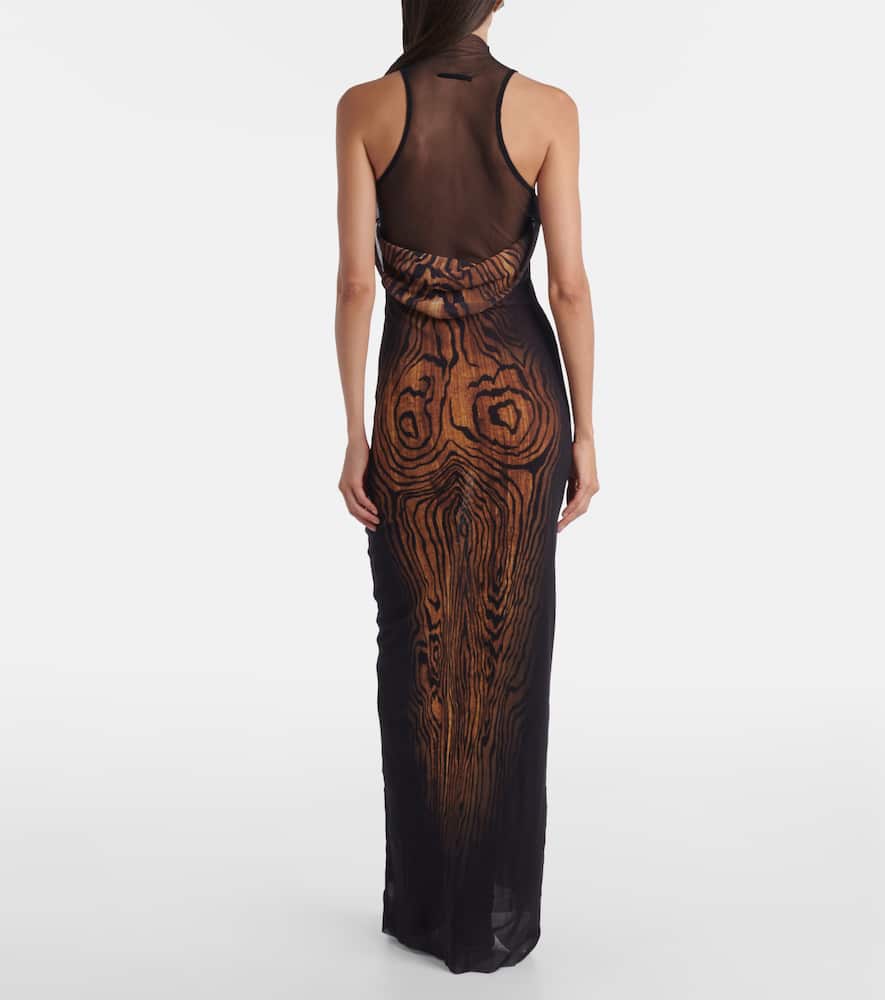 Jean Paul Gaultier Women Long Dress Double Layer Printed Wood In Brown