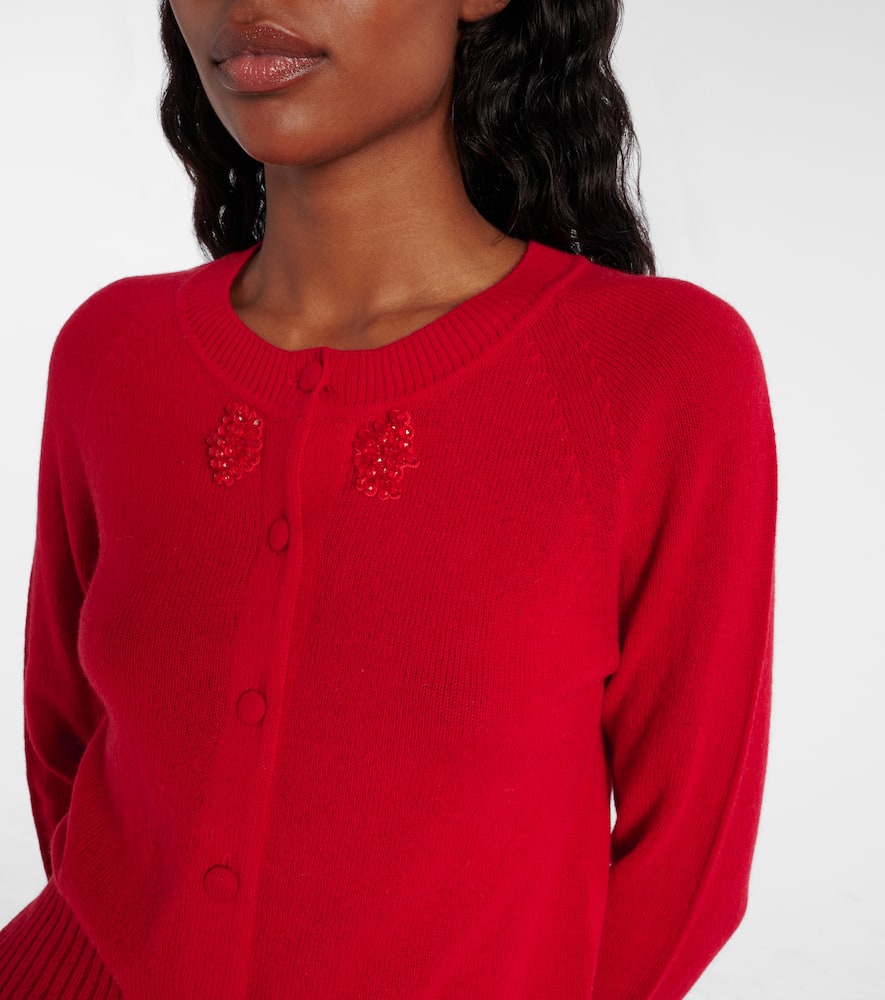 Simone Rocha Embellished Cashmere Relaxed Cardigan In Red