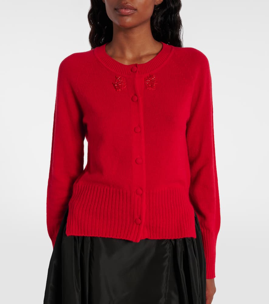 Simone Rocha Embellished Cashmere Relaxed Cardigan In Red