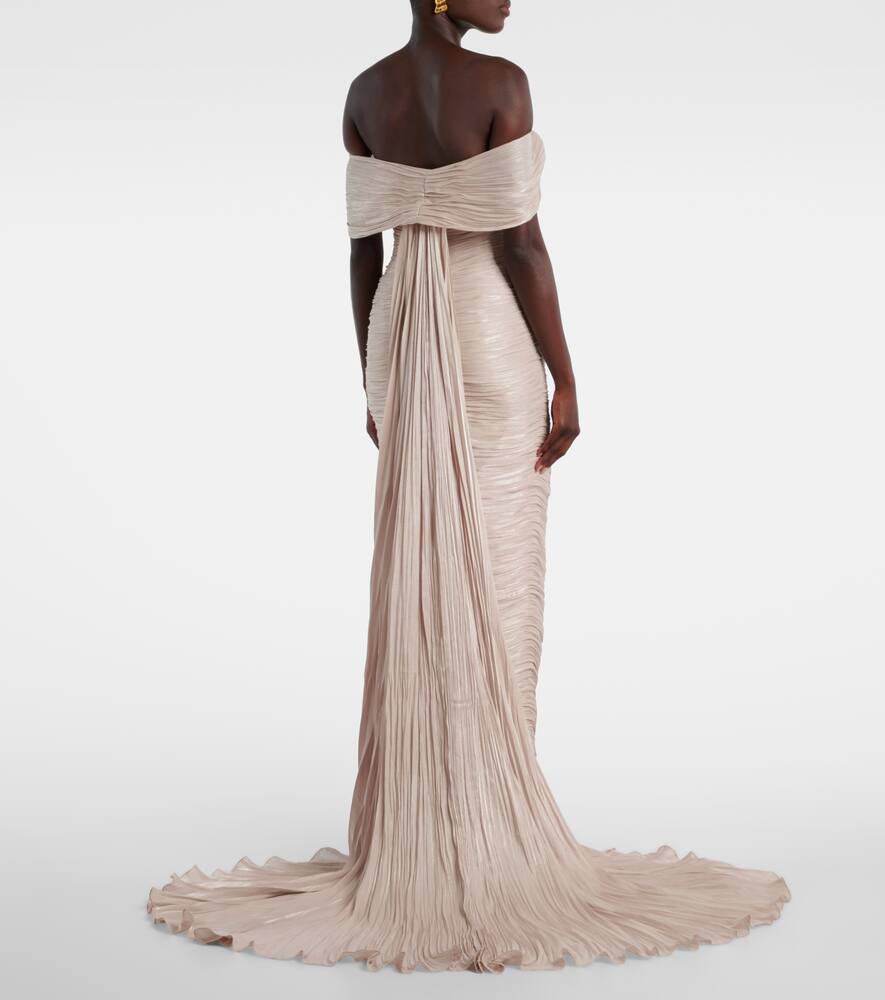 Marmar Halim Off-shoulder Pleated Bustier Gown In Neutral