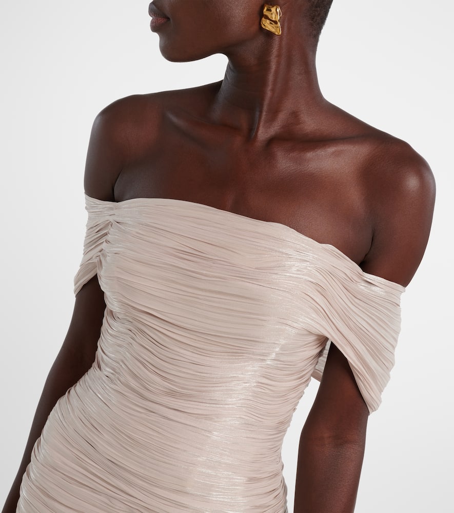 Marmar Halim Off-shoulder Pleated Bustier Gown In Neutral