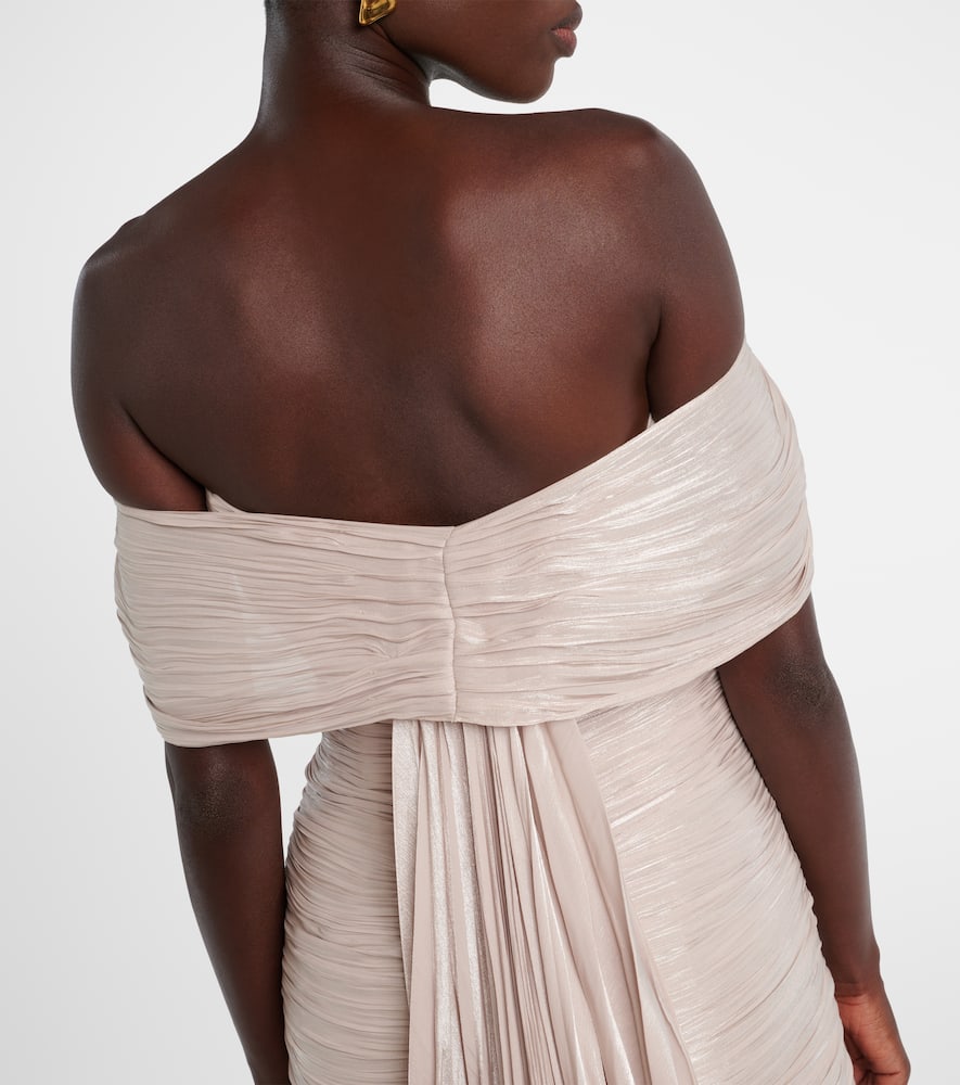 Marmar Halim Off-shoulder Pleated Bustier Gown In Neutral