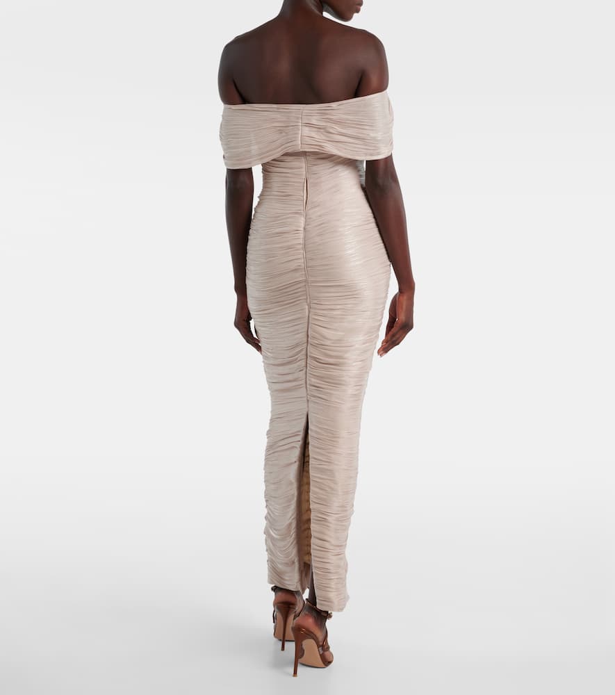 Marmar Halim Off-shoulder Pleated Bustier Gown In Neutral