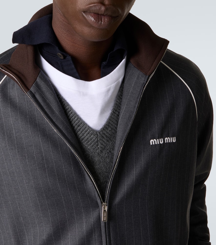 Miu Miu Logo Pinstripe Virgin Wool Track Jacket In Gray