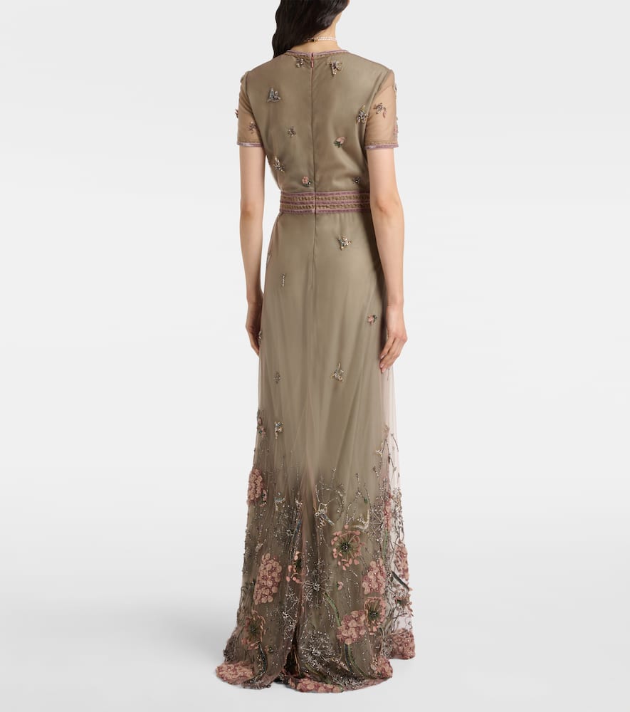 Costarellos Floral Embellished Gown In Green