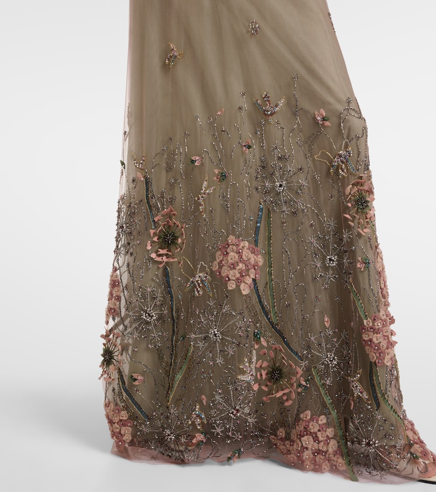 Costarellos Floral Embellished Gown In Green