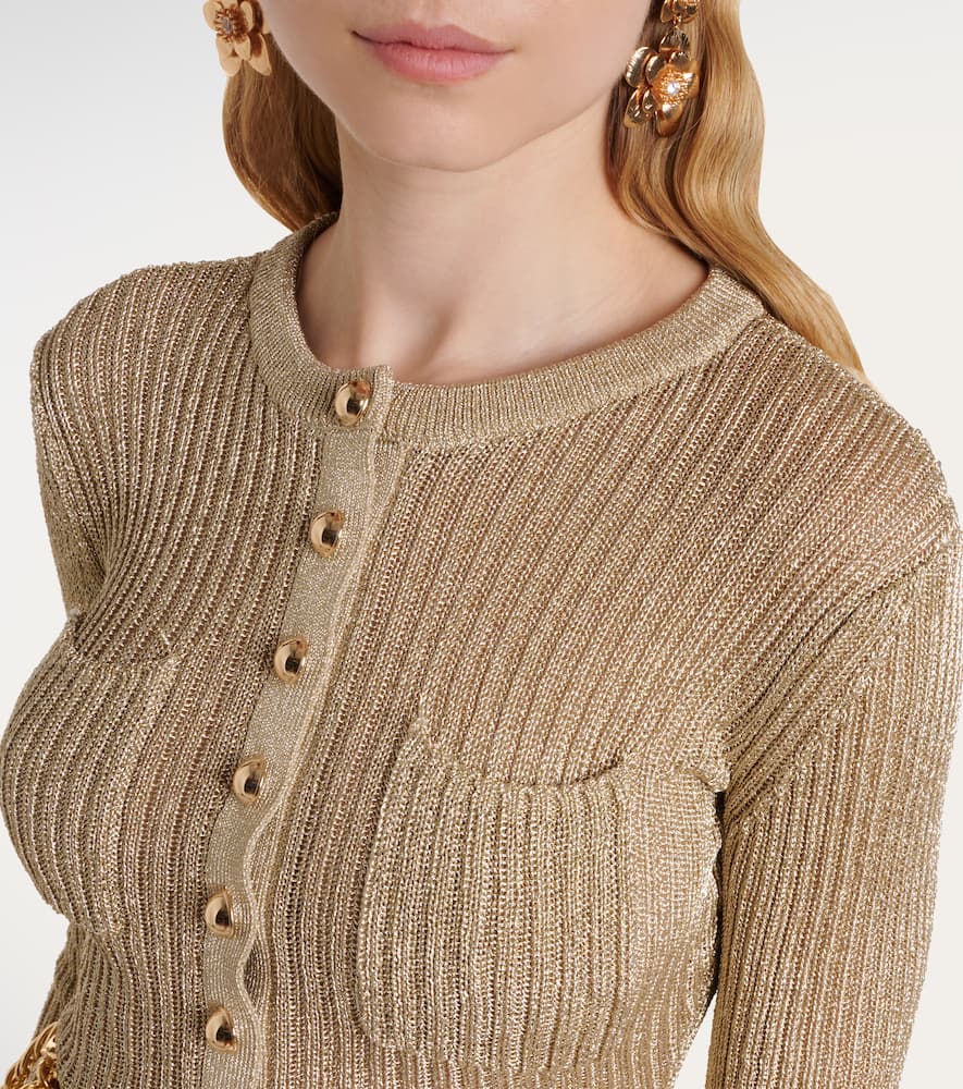 Self-portrait Ribbed-knit Lame Plisse Maxi Dress In Gold
