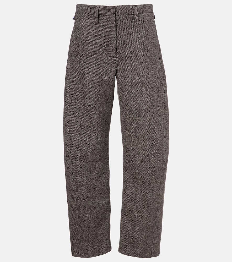 Magda Butrym Low-rise Herringbone Wool-blend Barrel-leg Pants In Gray