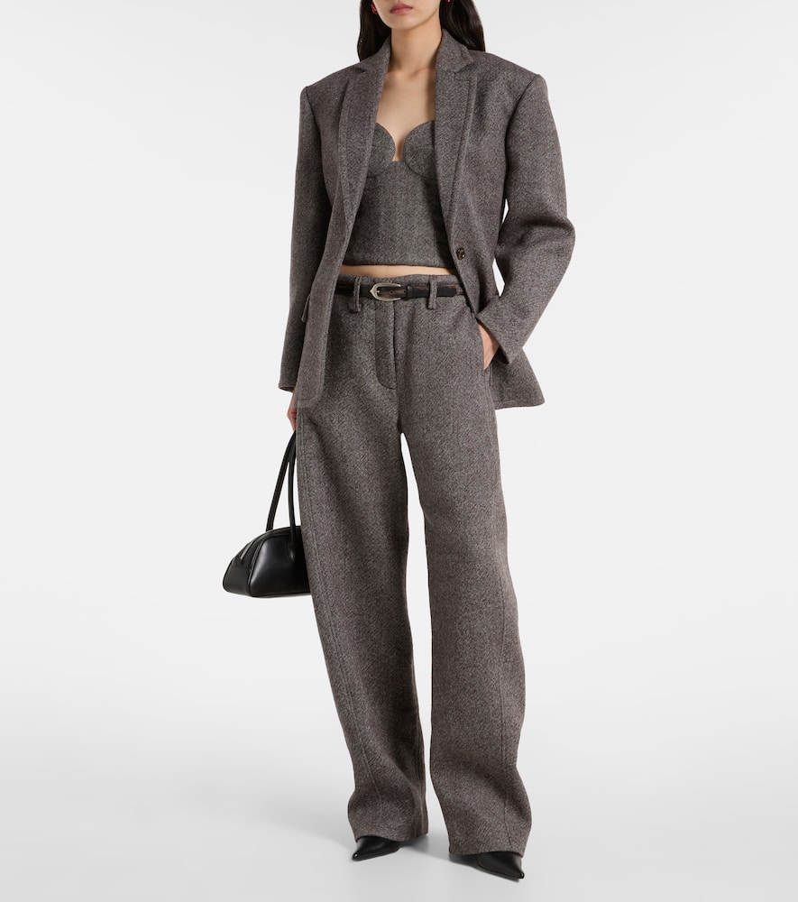 Magda Butrym Low-rise Herringbone Wool-blend Barrel-leg Pants In Gray