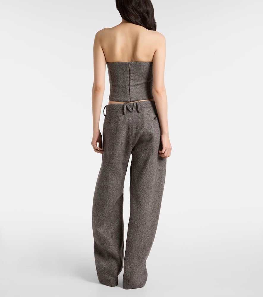 Magda Butrym Low-rise Herringbone Wool-blend Barrel-leg Pants In Gray