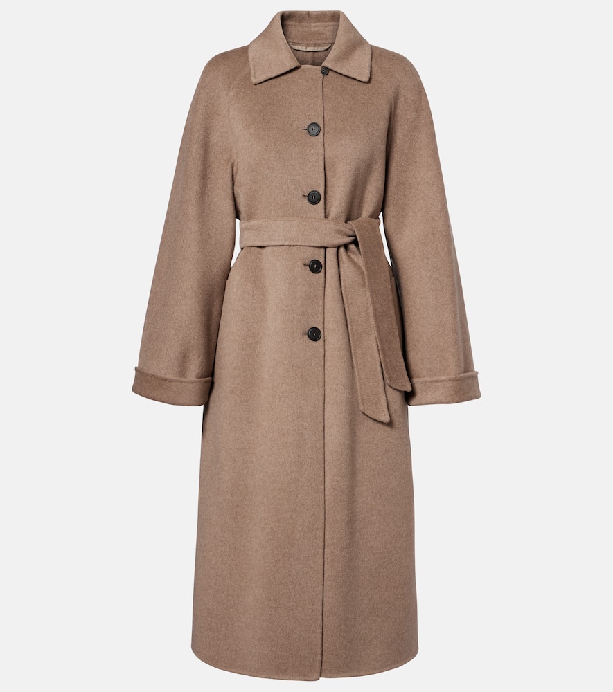 Max Mara Centro Belted Cashmere Coat In Brown