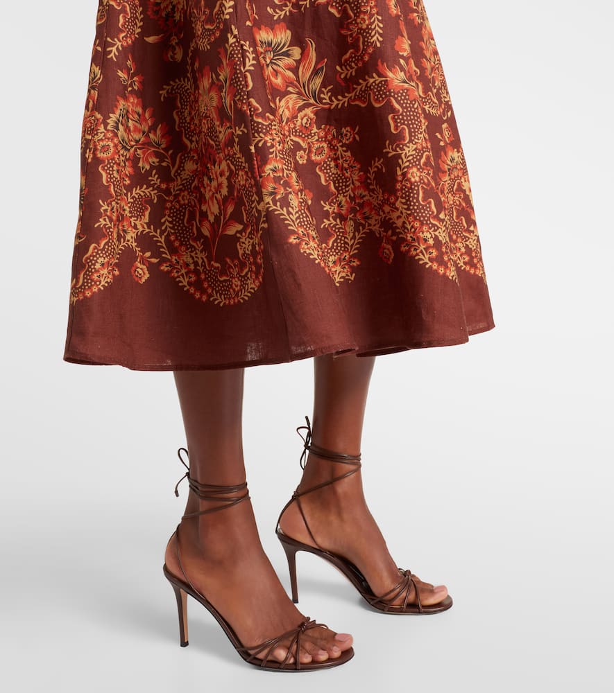 Alemais Seraphina Printed Linen Midi Dress In Burgundy