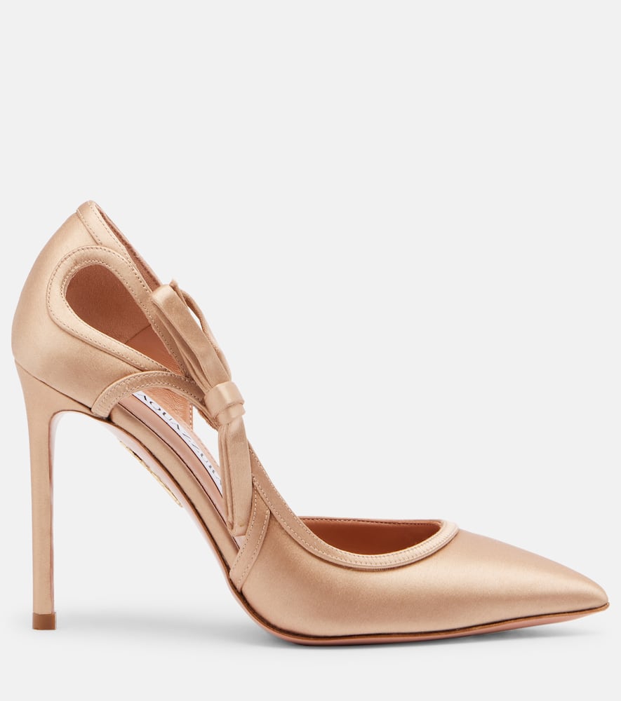 Aquazzura Soave 105 Bow-detail Satin Pumps In Animal Print