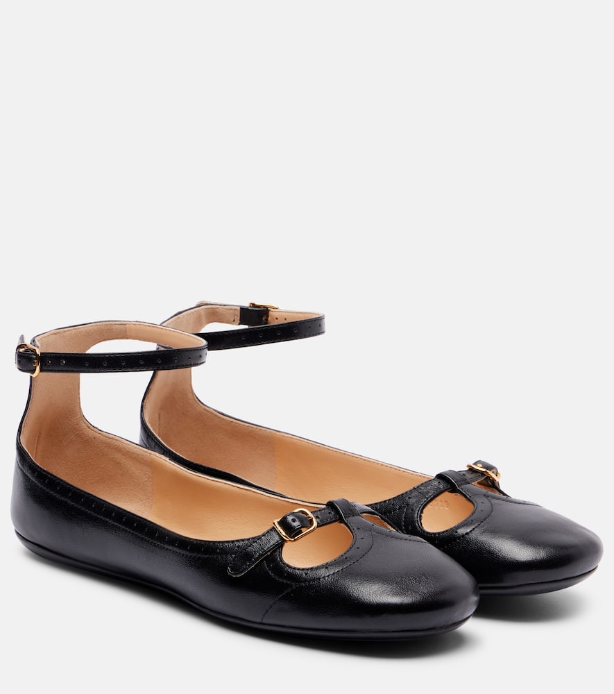 Chloé Leonore Leather Ballet Flats In Black