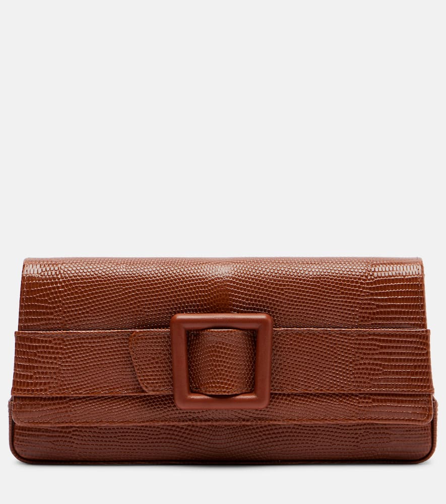 Manolo Blahnik Maygot Snake-effect Leather Clutch In Brown