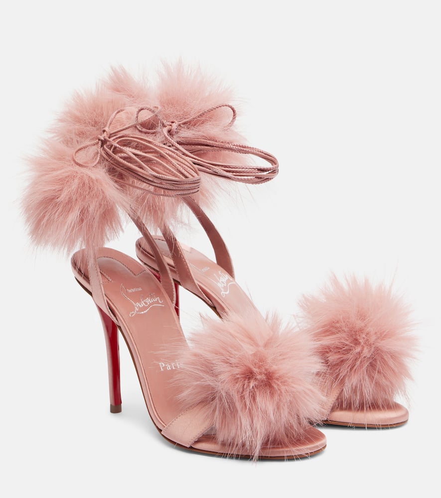 Christian Louboutin Patapompom 100 Crêpe Satin Sandals In Pink