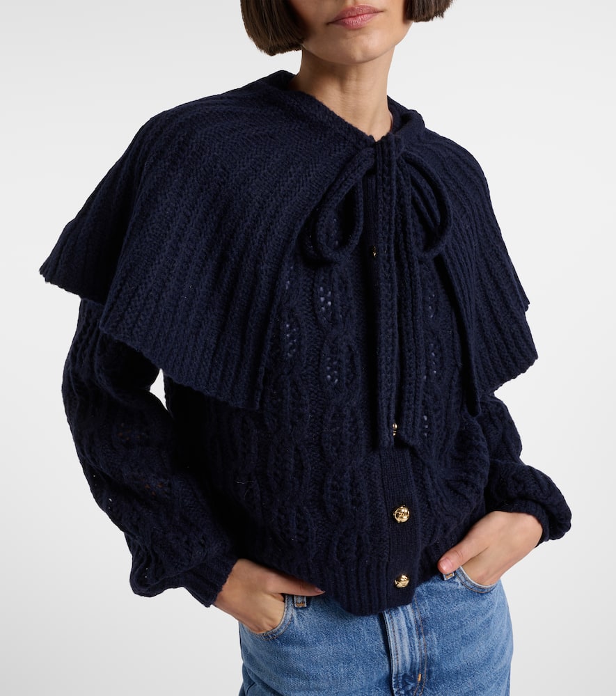 Frame Caped Wool-blend Cardigan In Blue