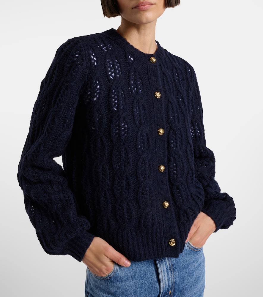 Frame Caped Wool-blend Cardigan In Blue