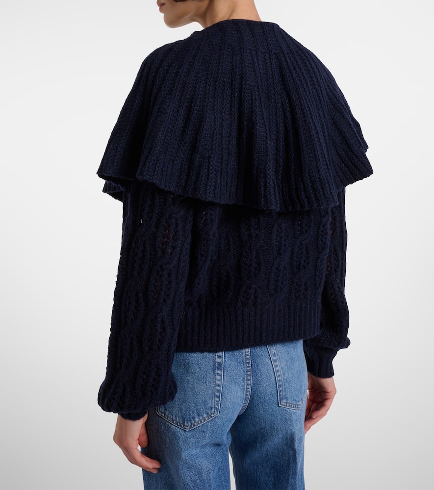 Frame Caped Wool-blend Cardigan In Blue