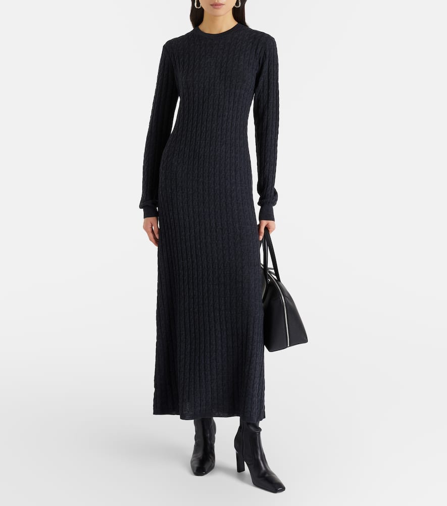Totême Cable-knit Wool Maxi Dress In Blue