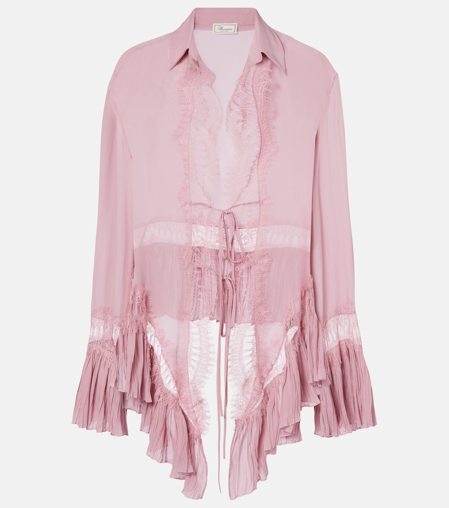 Blumarine Lace-trimmed sheer georgette blouse