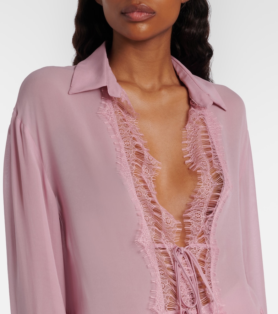  Blumarine Blumarine Lace-trimmed Sheer Georgette Blouse 