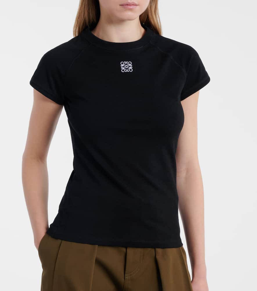 Loewe Anagram Embroidered Cotton-blend Jersey T-shirt In Black