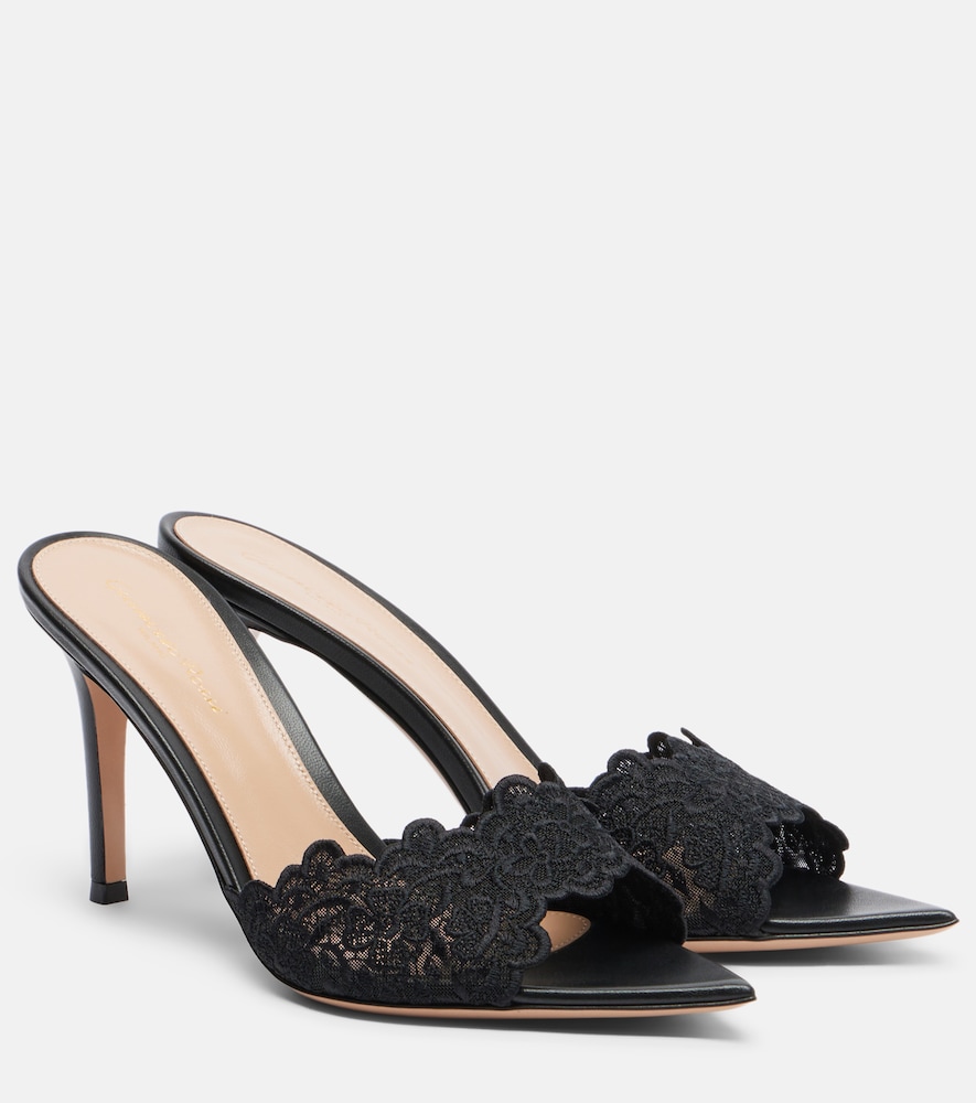 Gianvito Rossi Women's Black Yvonne Lace Mules UK Size 6.5 - Mytheresa