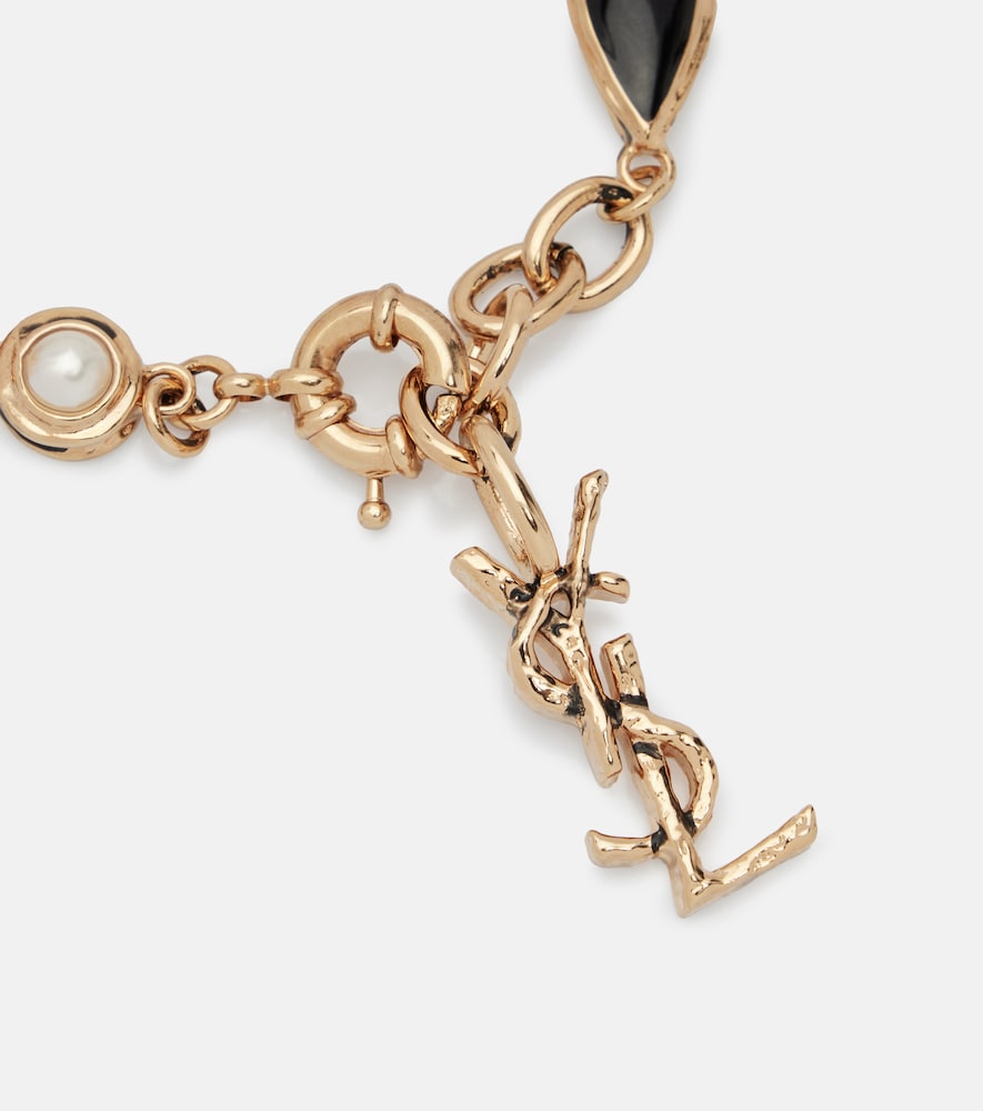  Saint Laurent Saint Laurent Cassandre Embellished Chain Bracelet 