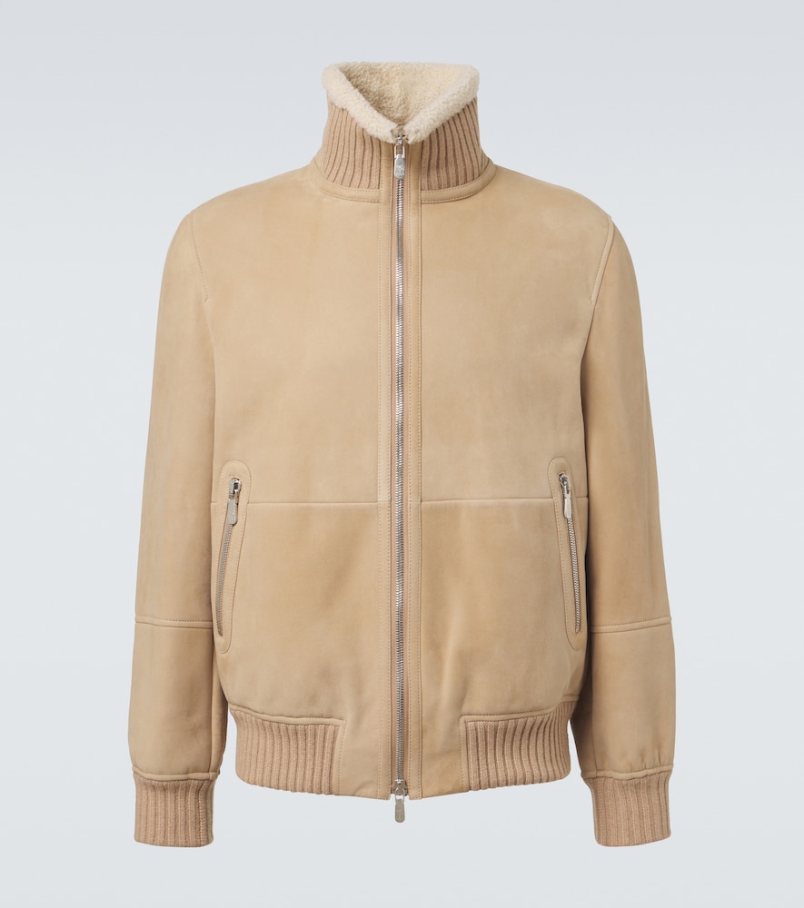 Brunello Cucinelli Men's Beige Shearling-Lined Suede Bomber Jacket UK Size 44 - Mytheresa