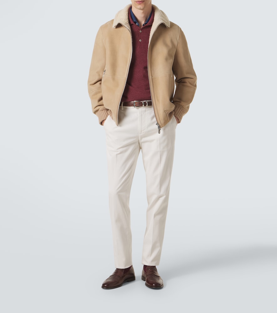 Shearling-Lined Suede Bomber Jacket